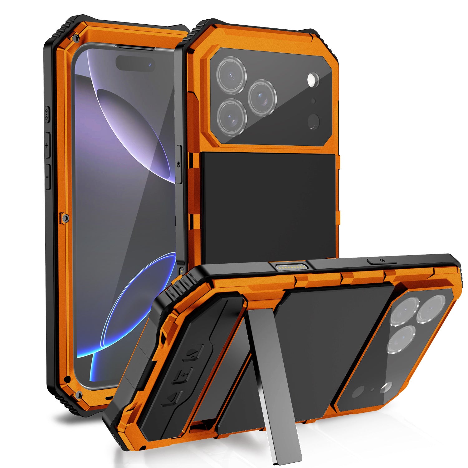 Applicable cross-border iPhone15pro phone case Apple plus protective case 16pm metal 16e drop-resistant bracket shell