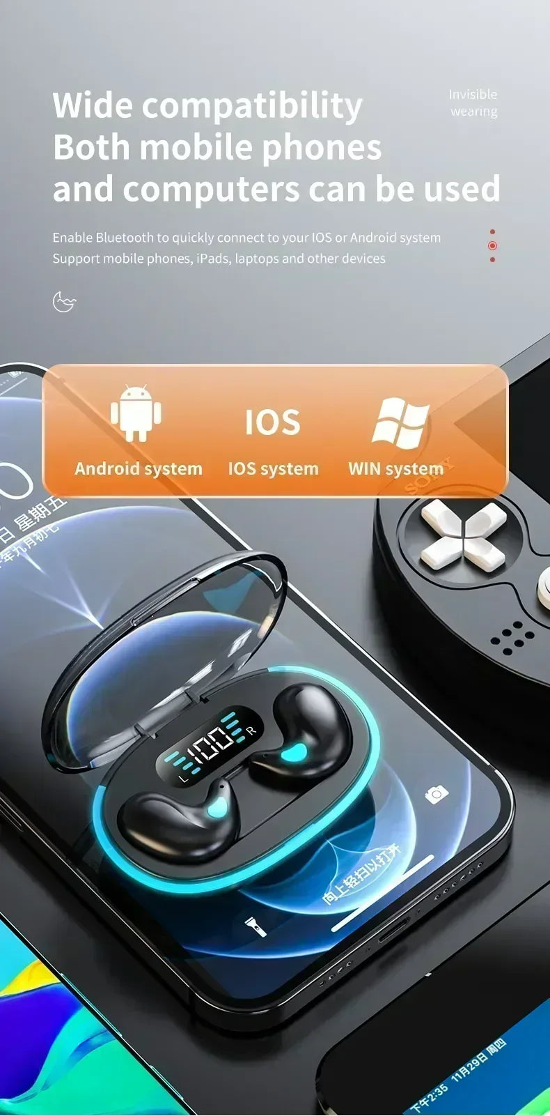 TWS Earphones Wireless Earphones Headphones Noise Reduction Sport Game Sleep Bluetooth Earbuds for all smartphones