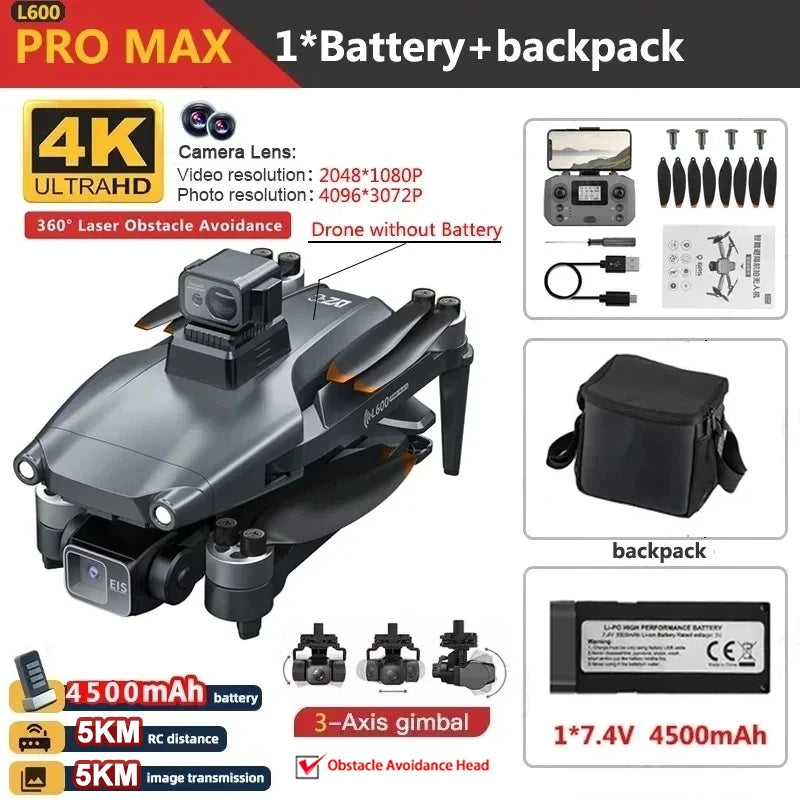 L600 PRO MAX/PRO GPS Drone 4K Professional HD Camera 3-Axis Gimbal 5G FPV Brushless Optional Avoiding Obstacle Dron Quadcopter