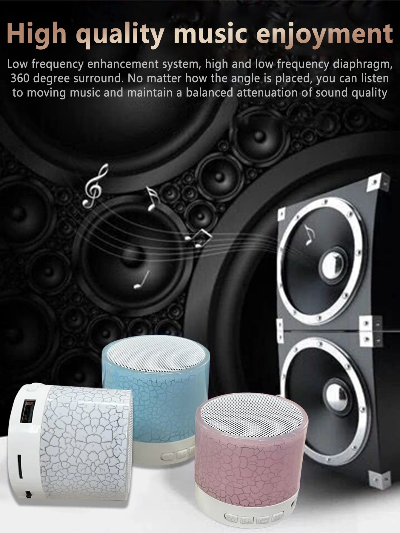 Wireless Mini Speaker, Subwoofer, Dazzle Crackle 7 Colour Light Wireless Mini Speaker, Portable Small Speaker