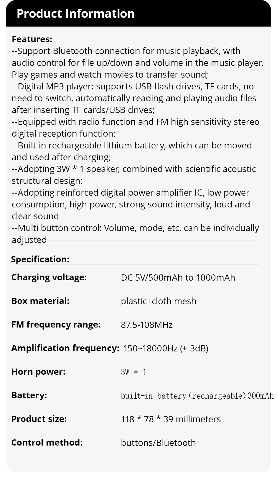Portable Wireless Soundbar 500mAh Battery Bluetooth 5.0 Outdoor Indoor Sport HIFI Customized High-Quality Speakers Soundbar
